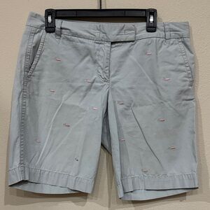 Women's J. Crew Bermuda Shorts Light Gray with Embroidered Pink Whales Size 10